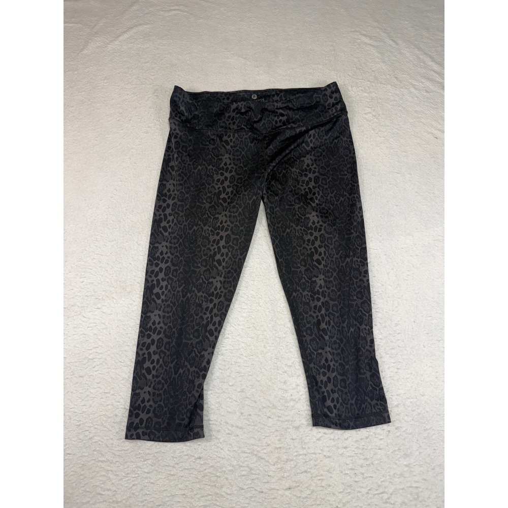 90 Degree by Reflex Leopard Print Cropped Leggings XL Black Charcoal Capris
